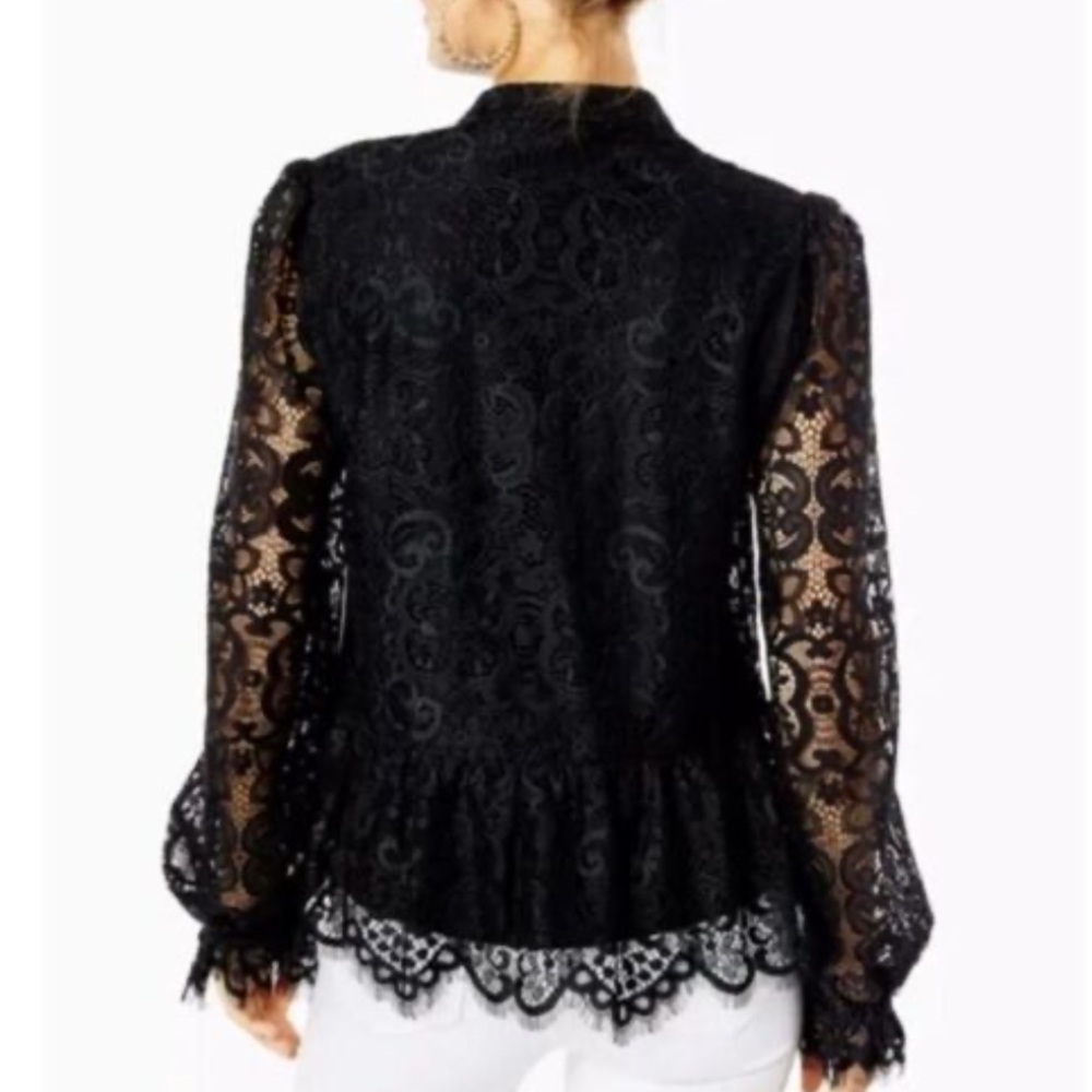 Lilly Pulitzer Sz XL Jacelynne Black Lace Top Peplum Ruffle Onyx - Picture 2 of 10